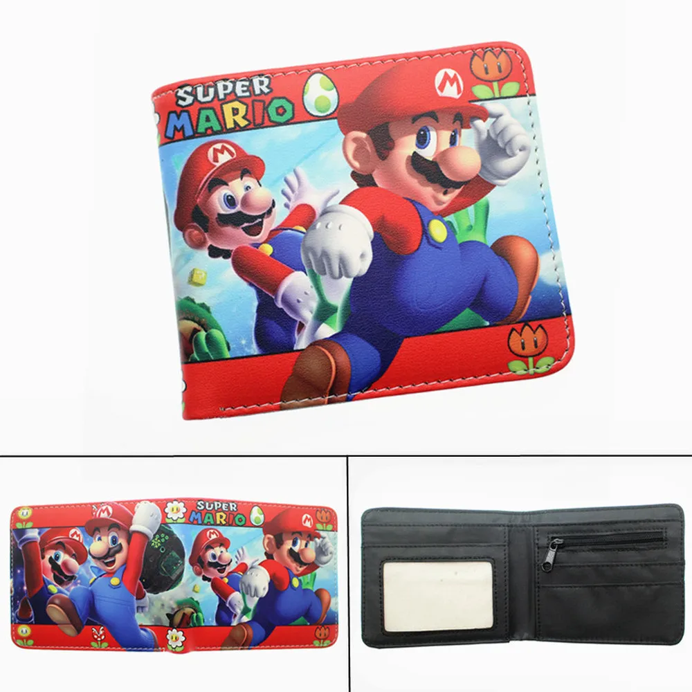 Game Super Mario-cartera de piel sintética con dibujos animados para niños y niñas, tarjetero pequeño y plegable, con bolsillo para monedas, ideal para regalo