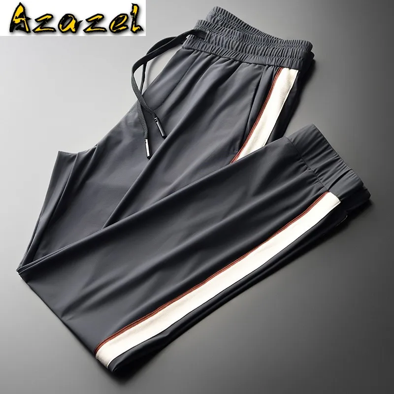 

Azazel Summer Thin Male Pants High Quality Contrast Color Casual Sport Silky Men's Trousers Plus Size 4xl Elastic Waist Man Pant