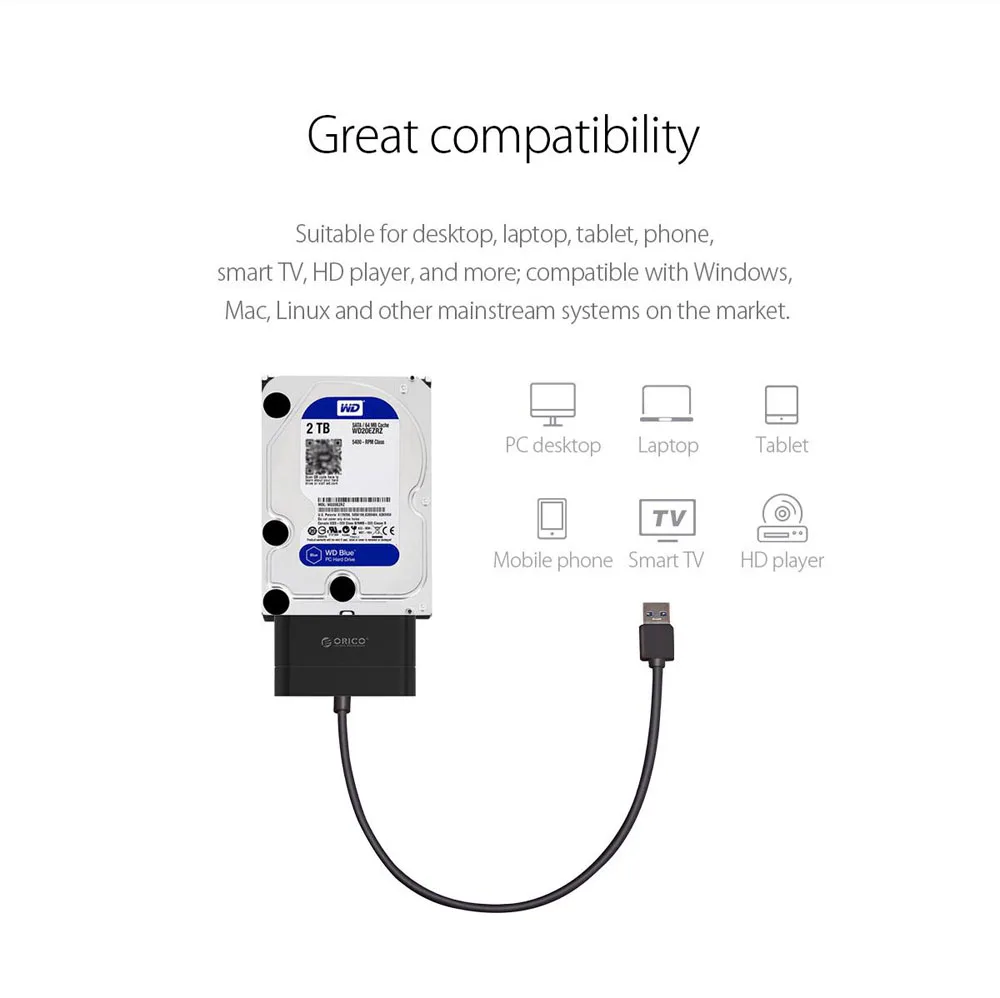 ORICO 20UTS USB3.0 на SATA жесткий диск адаптер SSD SATA адаптер кабель конвертер супер скорость USB 3,0 на SATA 22 Pin