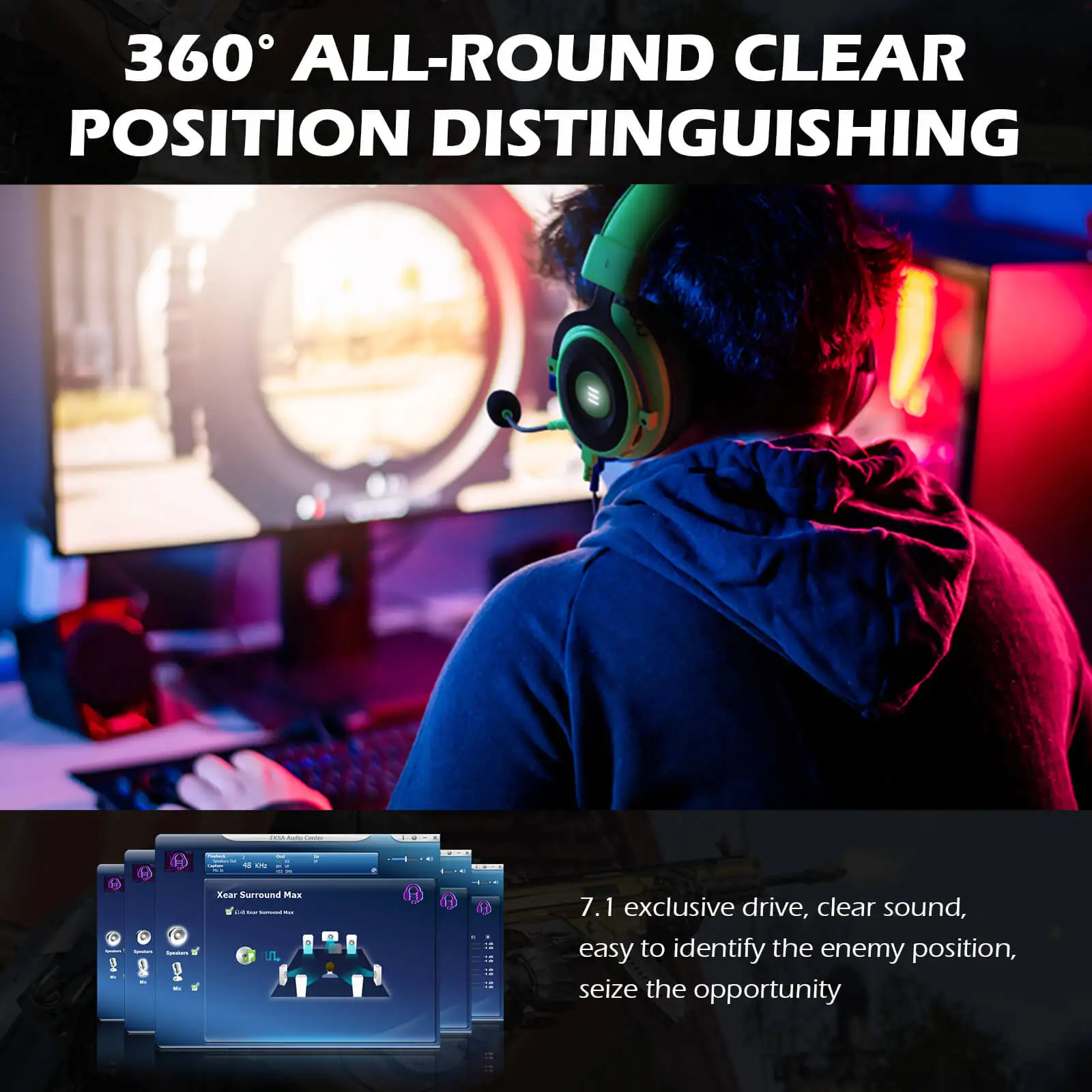 EKSA Wired Headphones E900 Pro Gaming Headset Gamer 7 1 Surround USB 3 5mm 2IN1 Earphones with Microphone For PS4 Xbox PC Phone