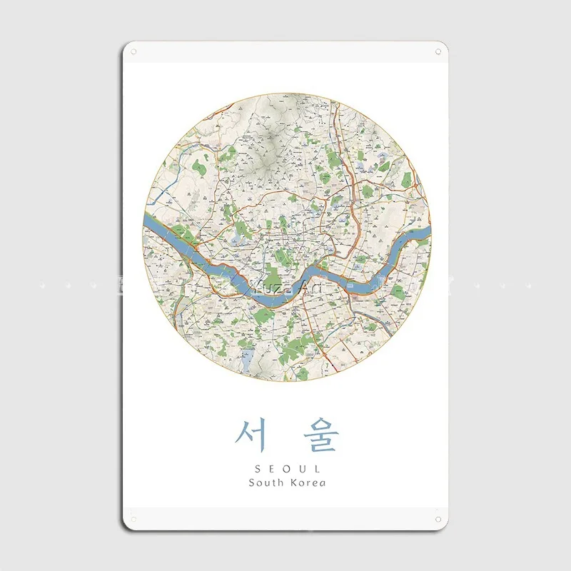 서울지도 아트 포스터 금속 플라크, 벽 벽화 파티 맞춤형 차고 장식, 주석 사인 포스터 