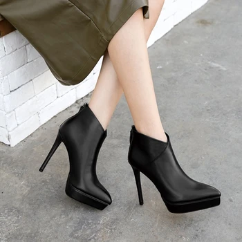 

2020 autumn and winter new super high heel waterproof platform leather ankle boots thin heel women boots