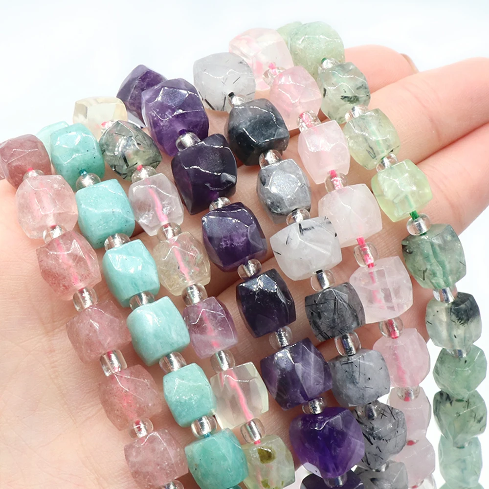 Natural Stone Bead Irregular Faceted Square Quartz Spacer Loose Beads For Jewelry Making DIY Charm Necklace Bracelet Accessories