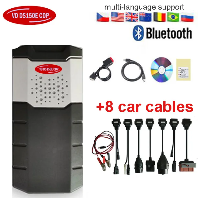 Obd Obd2 сканер для delphis vdijk autocoms pro. R0 VD DS150E CDP BLUETOOTH автомобили Грузовики диагностический инструмент+ 8 шт. автомобильные кабели - Цвет: Bluetoothwithcables