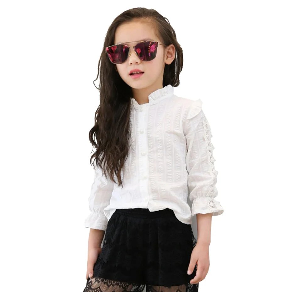 de encaje con manga acampanada para niña, blusa blanca de encaje para niña, ropa coreana para niña de 8, 10, 12 y 14 años AliExpress Madre y niños