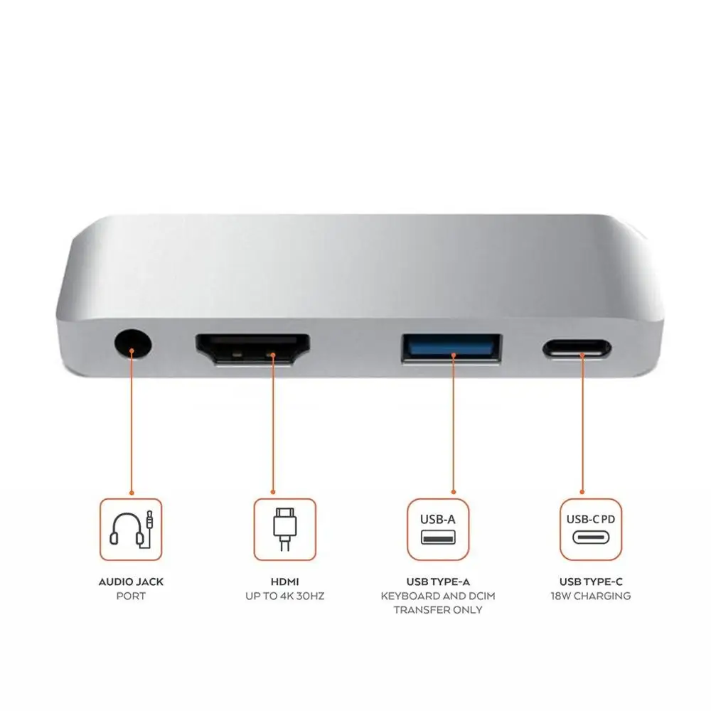 4 в 1 type-C концентратор USB адаптер type C к HDMI/AUX/USB/Pd концентратор адаптер многофункциональный для iPad HDMI USB3.0 3,5 мм аудио адаптер