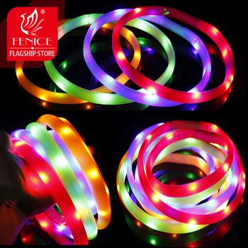 

Fenice LED Pet Dog Collar Anti Lost Flashing Light Up Glowing Puppy Necklace Cuttable Night Safety Waterproof Dog Strap Collar