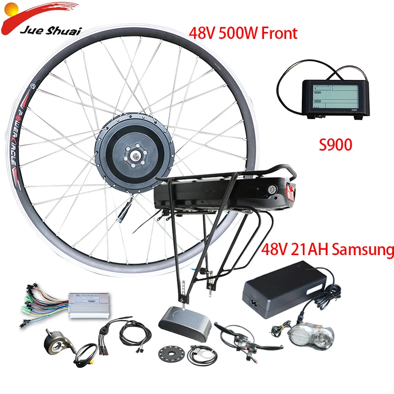 48V500W Электрический велосипед конверсионный комплект 48V21AH samsung задняя стойка батарея 26''700C передний Мотор колеса E велосипед комплект Bicicleta Electrica - Цвет: SAM48V21ahS900 Front