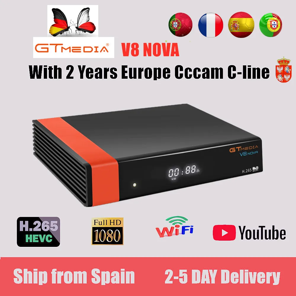 Рецептор Gtmedia V8 Nova Встроенный Wi-Fi питание от freesat v8 супер DVB-S2 2 года Cccam Cline для 1 года tv Box такой же как V9 super