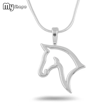 my shape Fashion Silver Plated Cut Out Horse Head Pendant Charm Necklace Equestrian Jewelry Gift for Cowgirl or Horse Lover