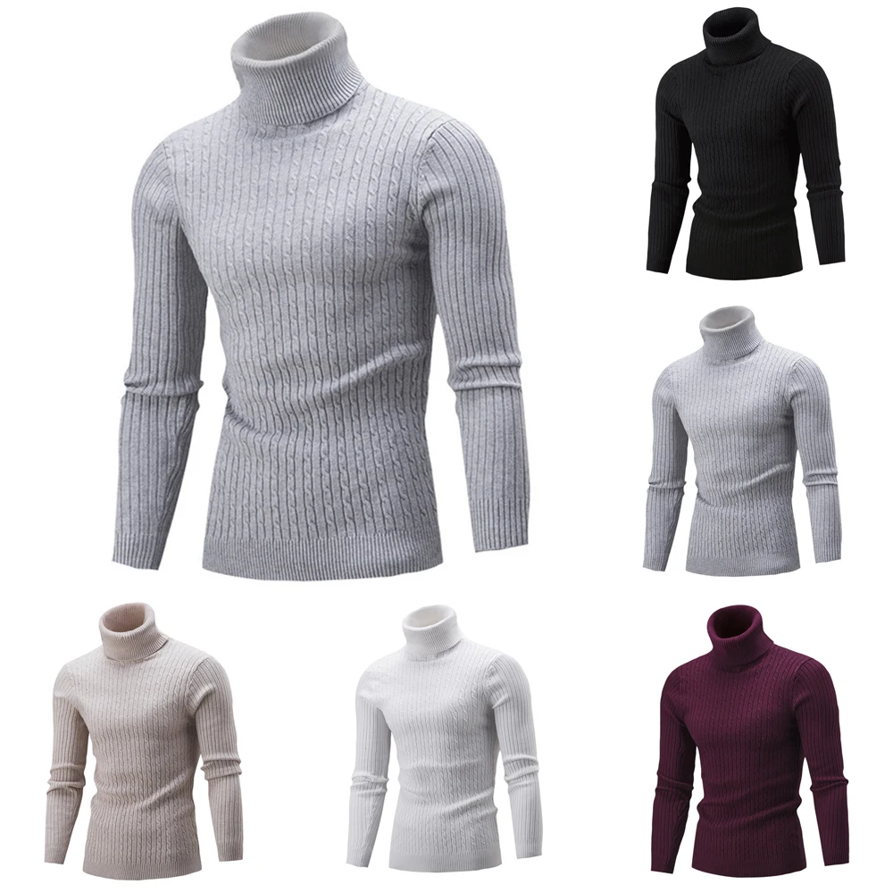 Men's Casual Slim Turtleneck Sweater Warm Long Sleeve Tops Knitwear Plus Size Warm SlimBase Suit Keep Warm Clothes Long Top HOT