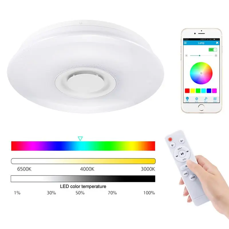 Умная Музыка Светодиодный потолочный светильник RGB с регулируемой яркостью приложение дистанционное управление современный Bluetooth свет спальня потолочные светильники лампа 36 Вт 60 Вт