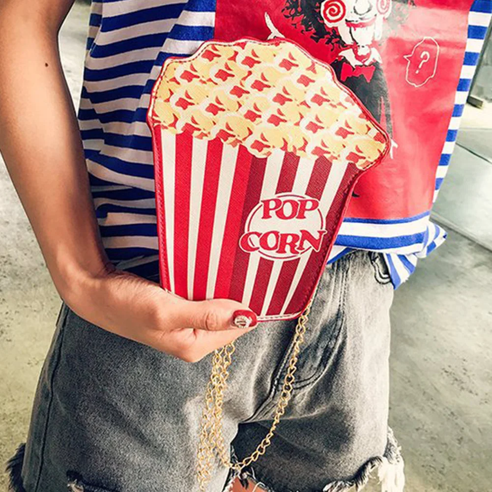 Popcorn Женская сумка-мессенджер из искусственной кожи на цепочке с изображением картофеля фри из мультфильма попкорна - Цвет: Popcorn