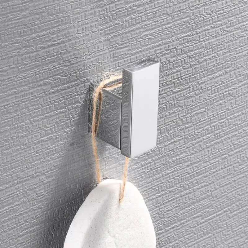 Wall Mounted Towel Hooks Mirror Chrome Square Stainless Steel Coat Robe Hooks for Modern Bathroom