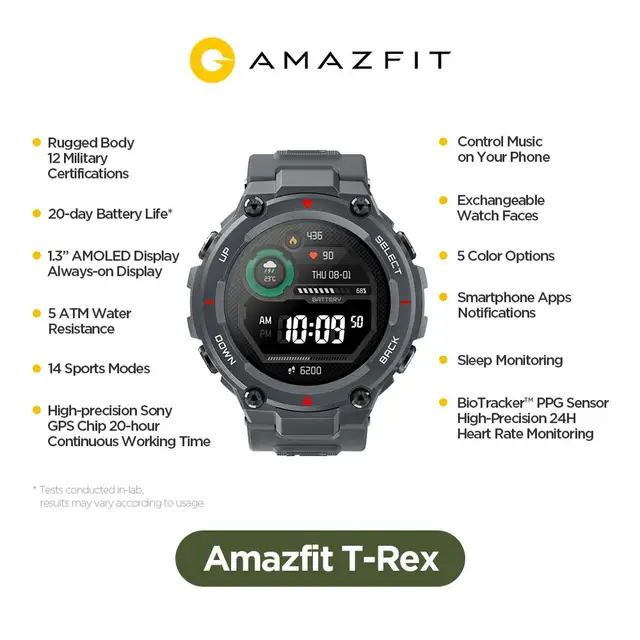 Stokt 2020 CES Amzfit T rex T Smrtwtch 5tm 14 spor modlrı kıllı st iOS Android telefon için GPS/GLONASS MIL STD|Smrt Wtches|  -2