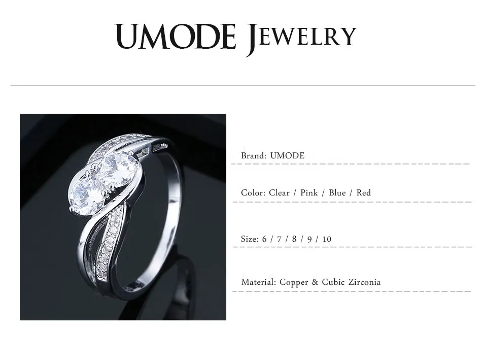 UMODE, два камня, круглый CZ, обручальные кольца для женщин, крест, циркония, кольца для девушек, модные, роскошные ювелирные изделия для помолвки, Femme Bague UR0588