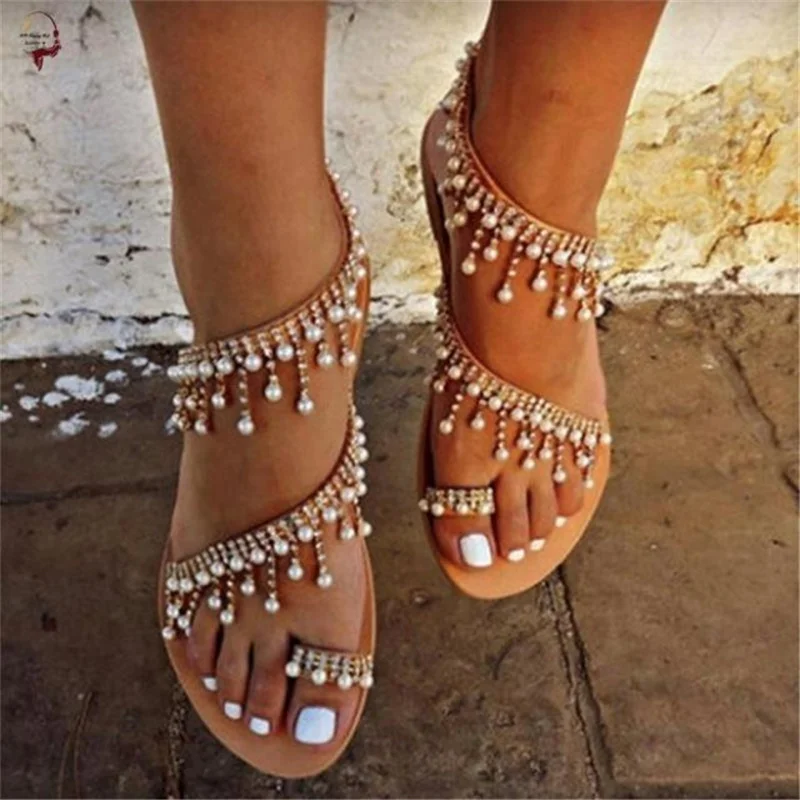 Women Sandals Bling Crystal Cool Summer Slide Woman Beach Flat Sandals Plus Size 43 Flip Flop Ladies Soft Bottom Slippers Female