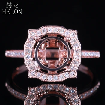

HELON 8.5mm Round Solid 14K Rose Gold AU585 0.3ct Natural Diamond Semi Mount Ring Setting women Engagement Wedding Fine Jewelry