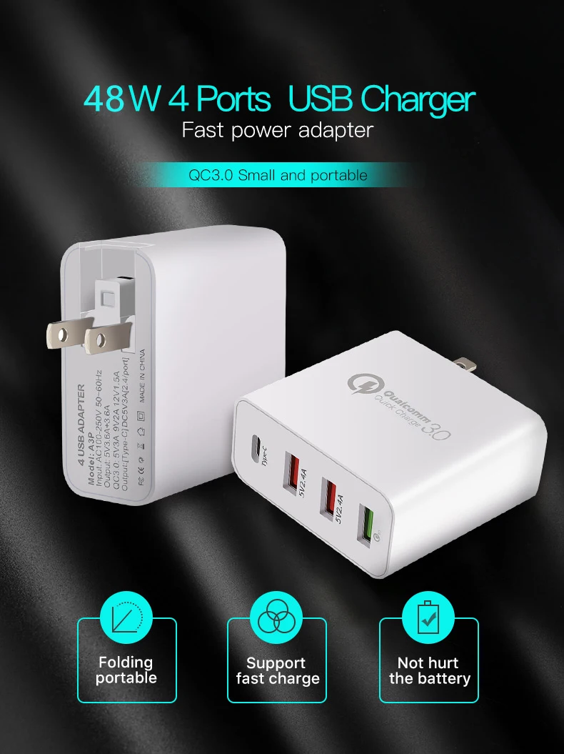 4 порта Usb зарядное устройство быстрое зарядное устройство 3,0 Тип C зарядное устройство для мобильного телефона зарядное устройство быстрое дорожное настенное зарядное устройство для iPhone samsung