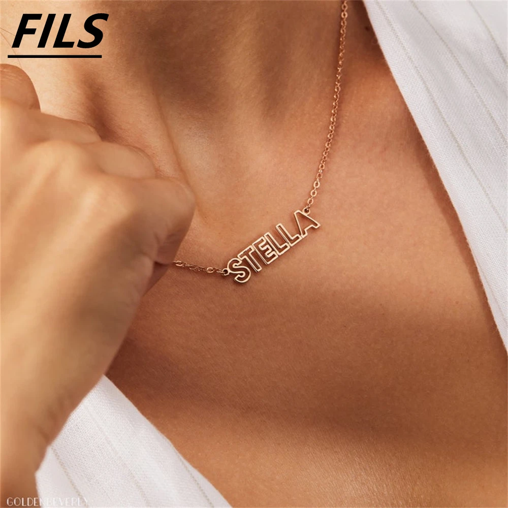 

Fils Personality Custom Name Necklace for Women New Stainless Steel Letter Hollow out Gold Necklace Mama Birthday Perfect Gifts