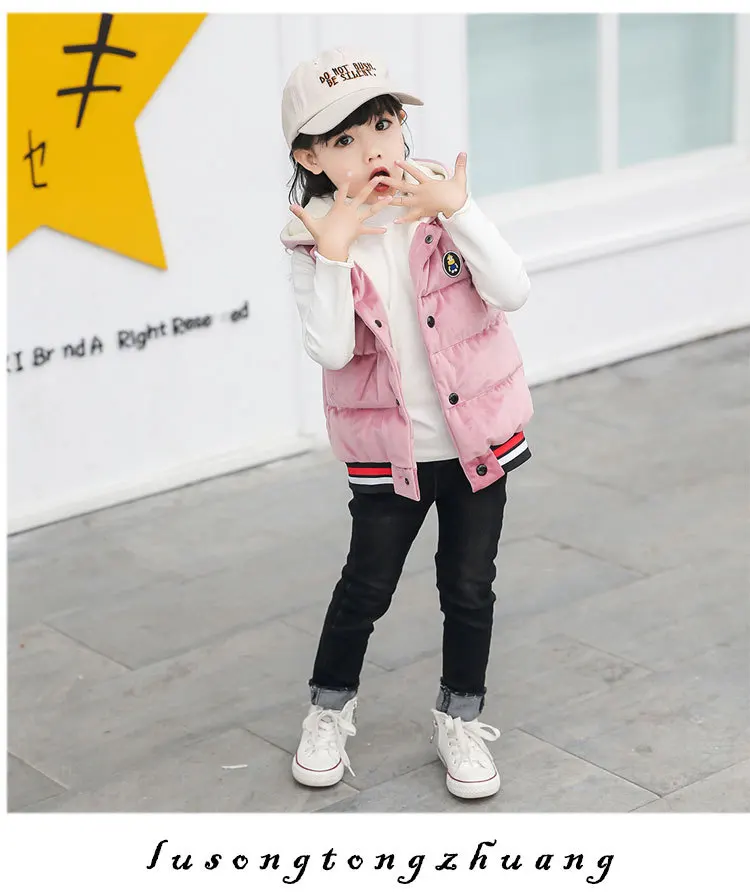 Прямые продажи от производителя, зимний детский жилет в Корейском стиле с капюшоном из золотого бархата стиль, для маленьких детей, Berber Fleec