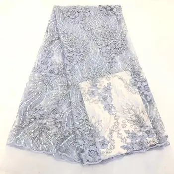 

8colors (5yards/pc) fancy embroidered African French net lace with sequins light blue tulle lace fabric for party dress FZZ791