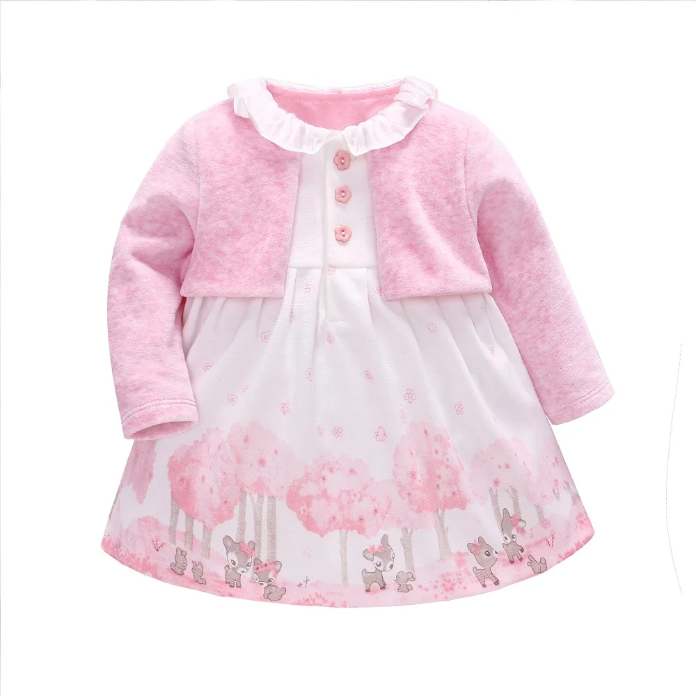 Baby Girl Dress baby girl clothes printed flower Spring autumn Lovely Pink Princess Dress Birthday dress 9M-3T - Цвет: Розовый