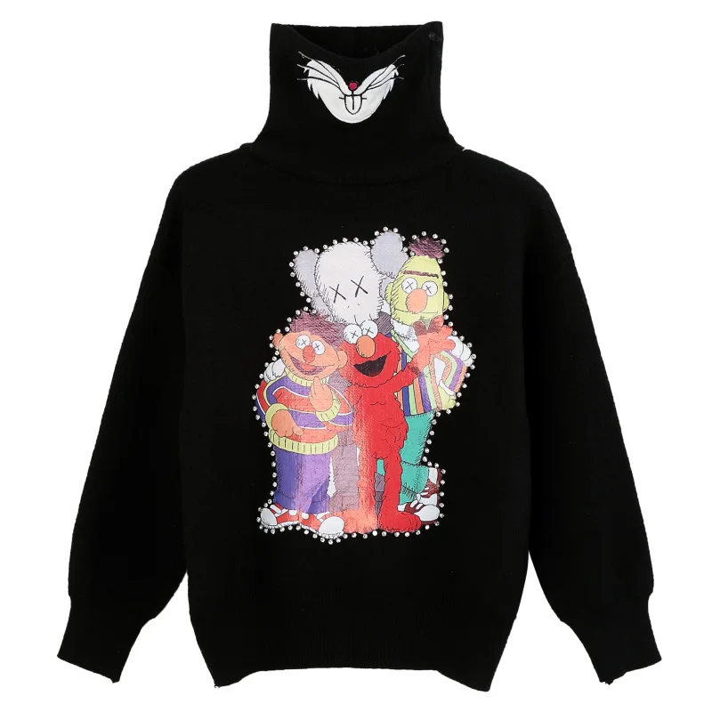 Autumn and winter high collar sweaters fashion embroidery Pullover women knitted sweaters