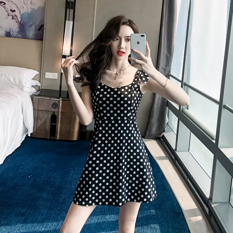 

2019 Polka Dot Flounced Strapped Dress Women's Summer