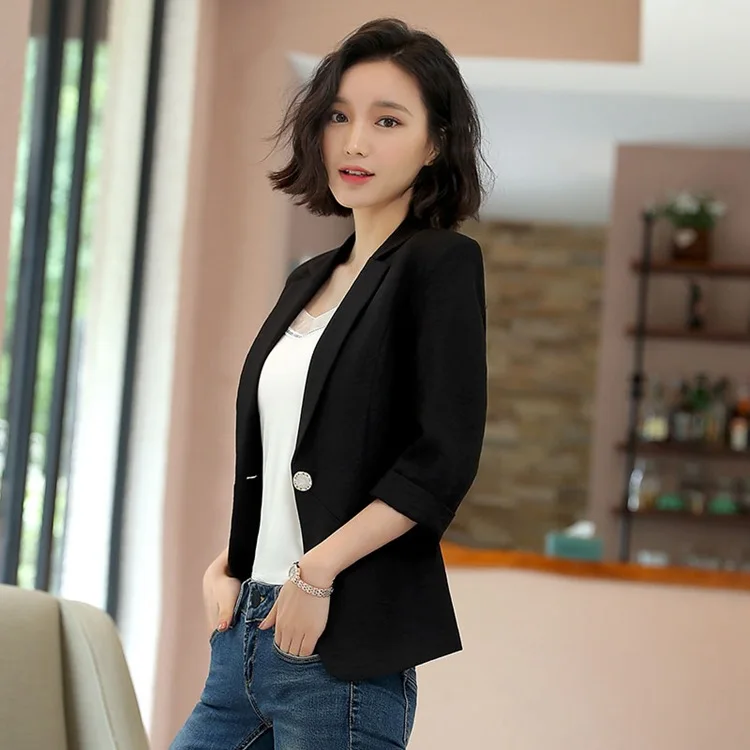 

2018 Spring And Summer New Style Women's Small Suit Elegant Versatile Casual Fashion One-Button Suit Coat Three-quarter-length S