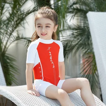 

Summer Quick Dry Sunscreen Children Swimming Diving Suits One Piece Siamese Spandex Cotton Wetsuits Half Sleeves
