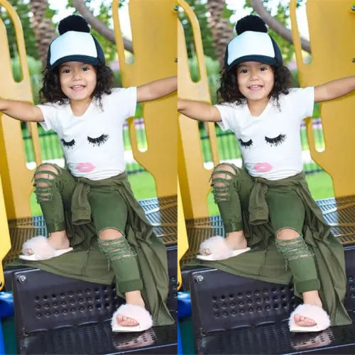 Najtaniej Lato noworodka dziewczynek ubrania zestawy rzęsy topy T shirt i spodnie wojskowe legginsy stroje dzieci ubrania 2 sztuk zestawy