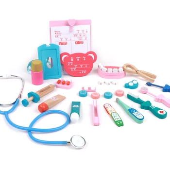 

20PCS/Set Wooden Toys Funny Pretend Play Real Life Cosplay Doctor Game Toy Dentist Medicine Box Pretend Doctor Play For Children