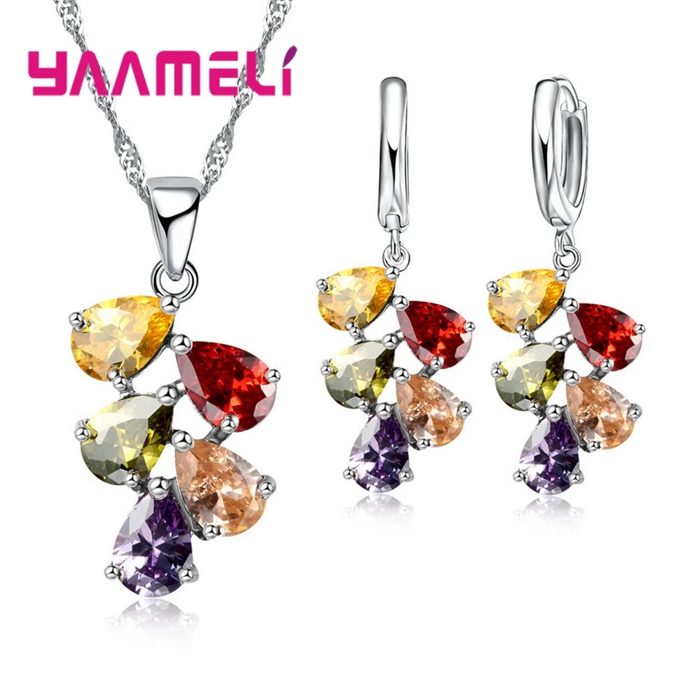 Earrings Necklaces Jewelry-Sets Gift 925-Sterling-Silver Cubic-Zirconia Pendants Women