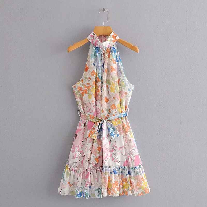 Za 2019 women dress silk floral print fashion ins dress bow sashes draped turn-down collar dresses female vintage vestidos
