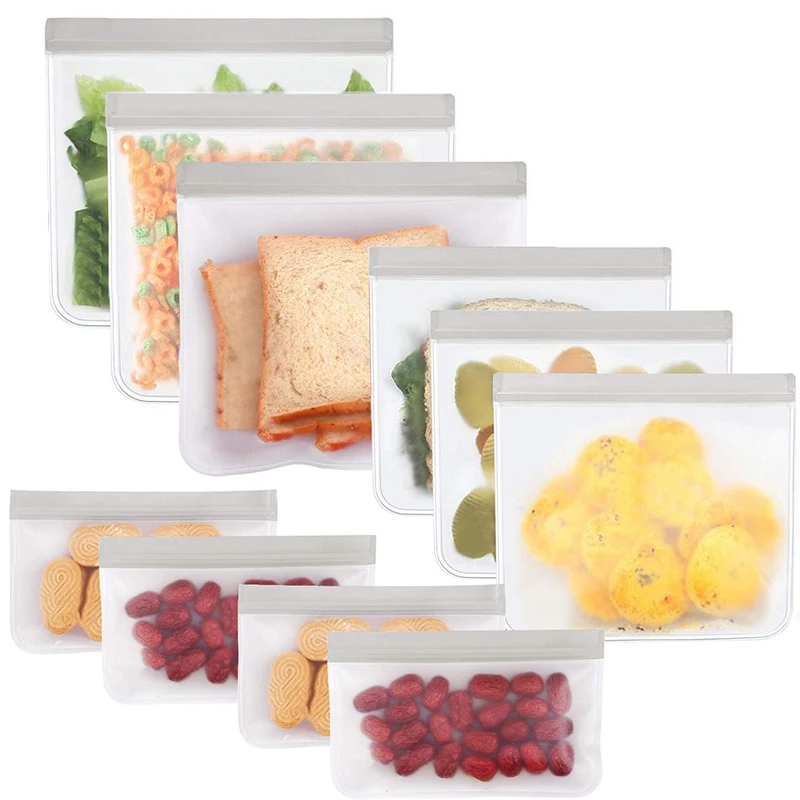 Многоразовые Пакеты для хранения продуктов(10 упаковок), 3x сэндвич-мешки и 3x ланч-мешки и 4x снэк-мешки, сверхтолстые Ziplock герметичные сумки для морозильной камеры
