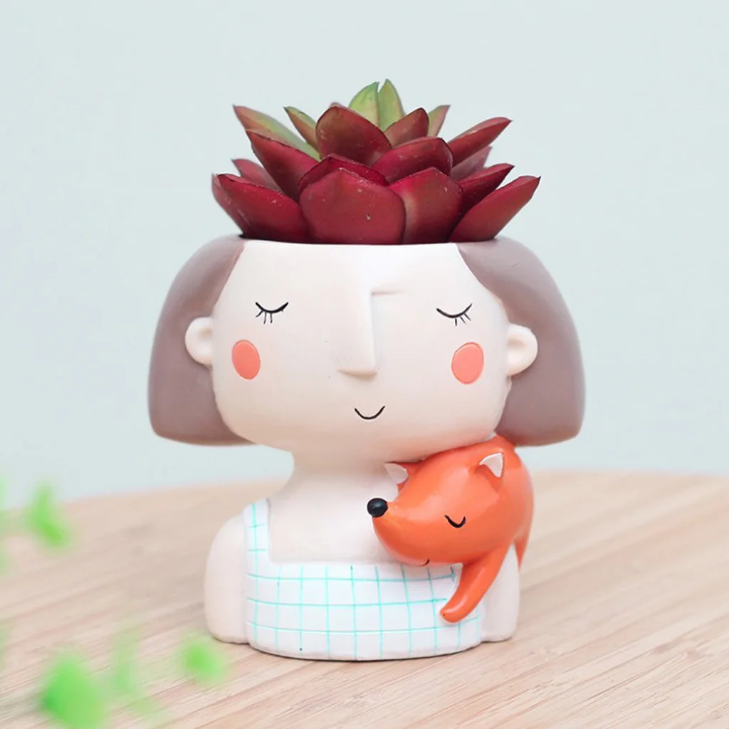 Resin Cute Girl and Boy Succulent Planter Bonsai Pot Flowerpot Home Décor
