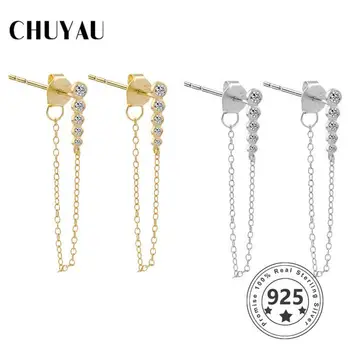 

Chuyau 925 Sterling Silver Row of diamond tassel wild earrings tassel Earrings Jewelry Gift Women Jewelry Fine Jewelry Gift