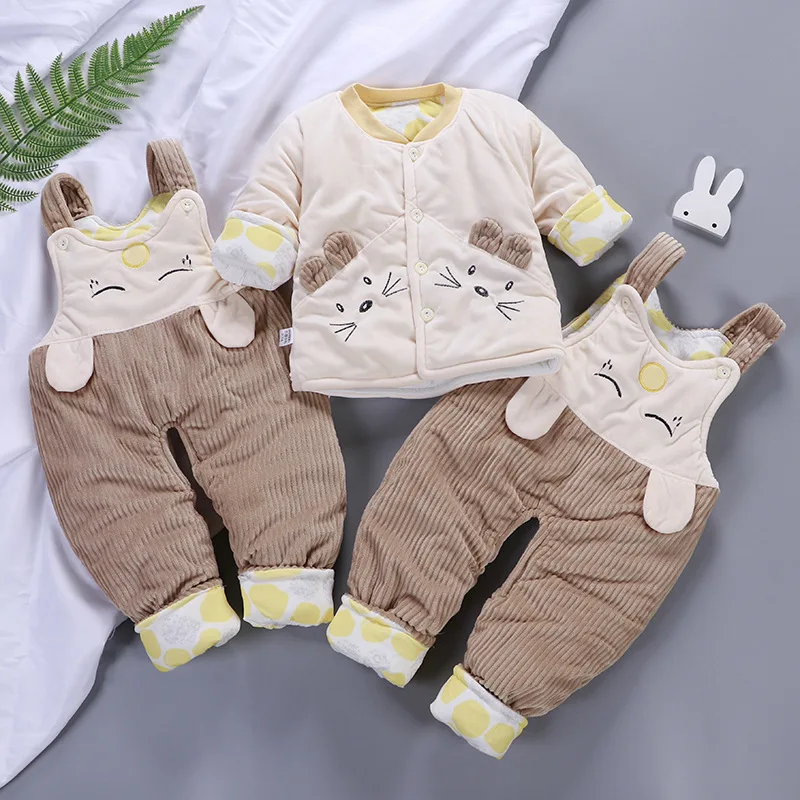 WEPBEL 3Pcs Winter Warm Infant Toddler Baby Cotton Jacket Coat Straps Thickening Pants Newborn Baby Outfits for Boys Girls - Цвет: 2