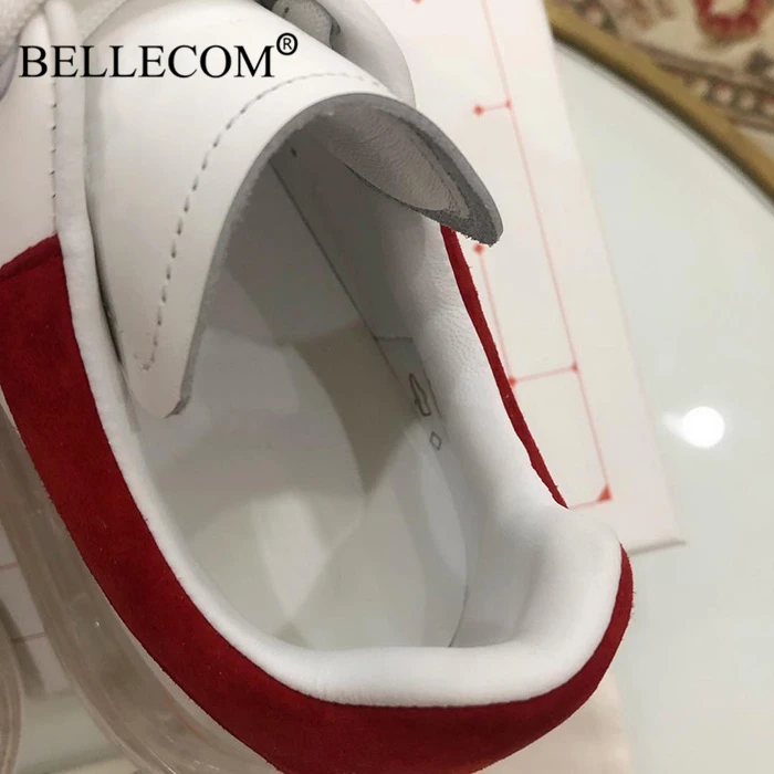 Bellecom/Коллекция года; женская и мужская кожаная обувь на плоской подошве; маленькие белые туфли для спорта и отдыха; Маккуин; толстая подошва; воздухопроницаемая обувь, увеличивающая рост