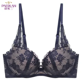 

PAERLAN Seamless Wire Free Lace Floral Boobs Push Up black Bra Deep V Sexy Tow Hook-and-eye Boobs Back Closure Underwear Women