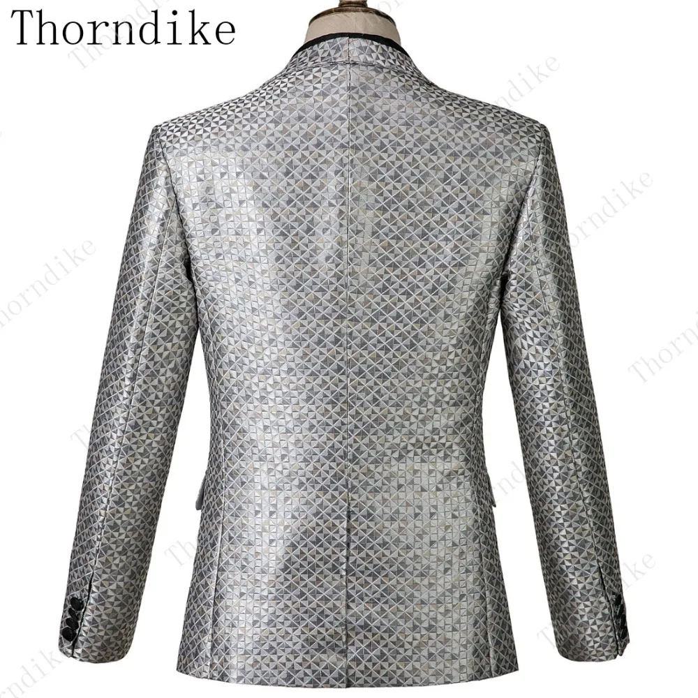 Thorndike мужские костюмы Серебряный четырехлистный клевер шаблон Мужской приталенный Блейзер Свадебный Мужской Жених фраки строгие костюм homme