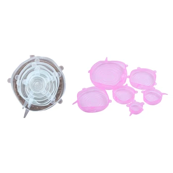 

12Pcs Silicone Stretch Lids Fresh Food Wraps Bowl Cup Pot Cover Seal Reusable, 6Pcs White & 6Pcs Pink
