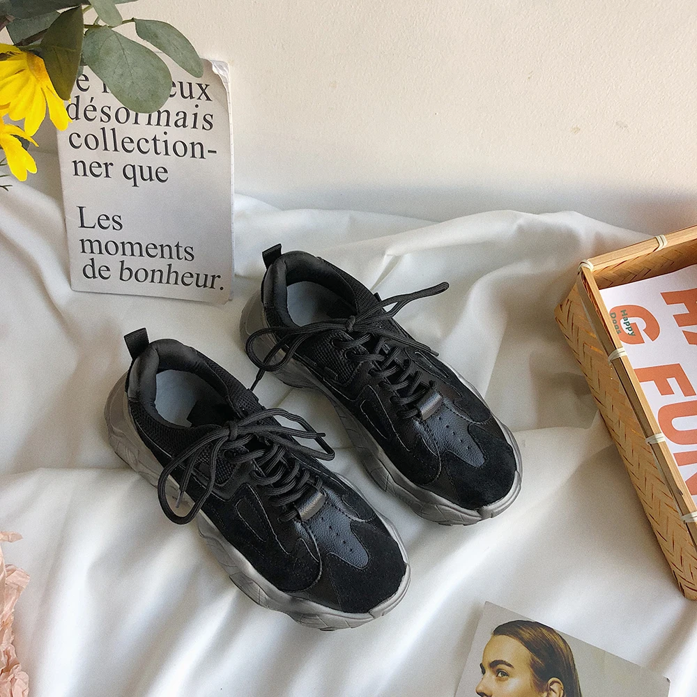 autumn and winter new net red old shoes super fire black running thick bottom wisdom smoked sports shoes