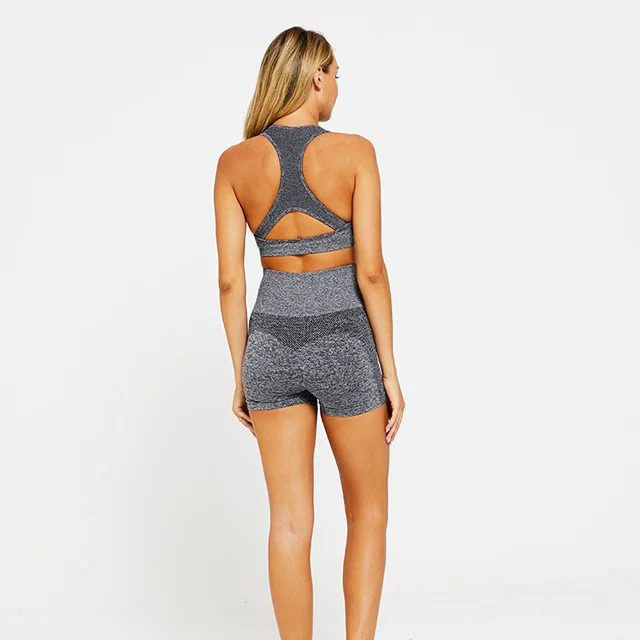 Gray 2 pcs set 2 шт. летний женский бесшовный Набор для йоги, одежда для тренировок, укороченный топ, пуш-ап для бедер, шорты, леггинсы, спортивная одежда - Цвет: Gray 2 pcs set