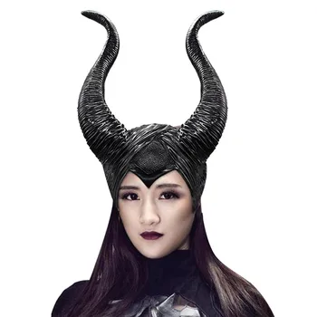 

Hot Sale Movie Maleficent Horns Cosplay Mask Headgear Black Queen Helmet Cap Headpiece Halloween Masquerade Party Mask Props