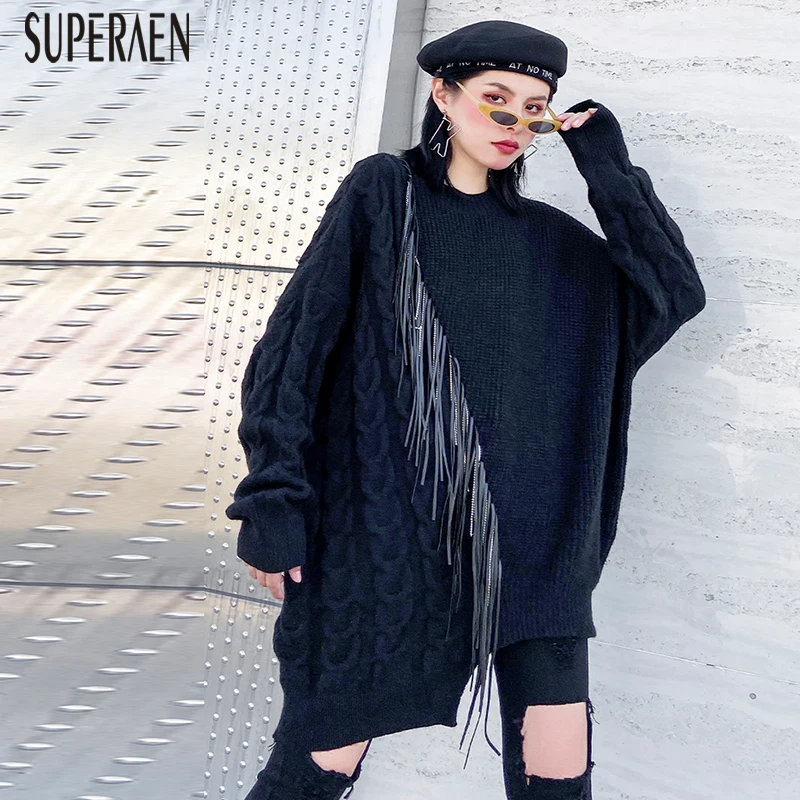 SuperAen, модные пуловеры, свитера для женщин, новинка, осень и зима, повседневные женские свитера, плюс размер, одноцветные Топы