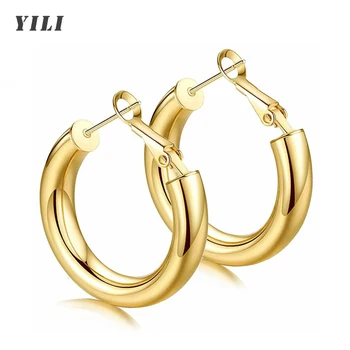 2021 New Thick Hoop Earrings Lightweight Chunky Gold Hoops Earrings 14K Gold Plated Large Circle Earring for Women Girls