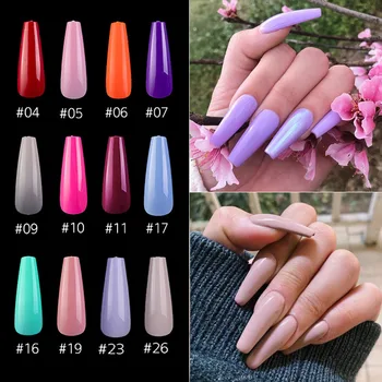 

Lamemoria 500pcs Long Ballerina False Nails Fashion New Pure Color Glue Coffin Shaped Fake Nail Art Tips Nail Extensions