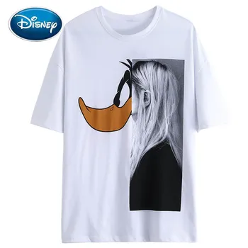 

Disney Chic Fashion Looney Tunes Daffy Duck Character Cartoon Print Women T-Shirt O-Neck Pullover Short Sleeve Cotton Tee Tops
